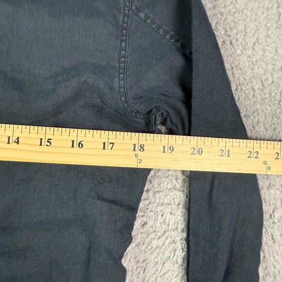 AllSaints 100% Linen Button Shirt Mens S Navy Blue Jutland Long Sleeve Camp - Picture 8 of 11